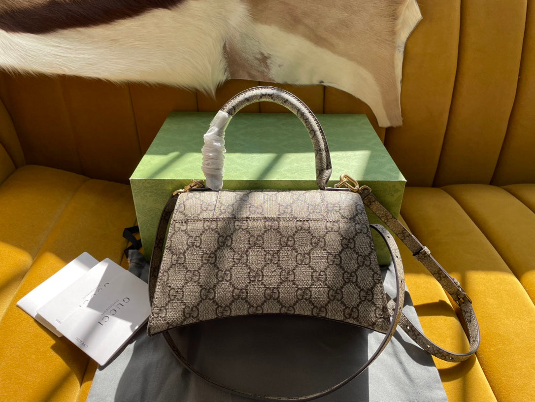 Gucci GG x BALENCIAGA HOURGLASS BAG 22 IN BEIGE EBONY MONOGRAM CANVAS GOLD HARDWARE