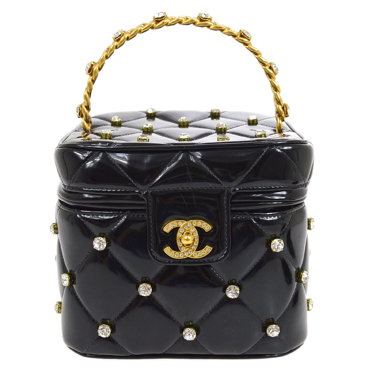 CHANEL 1995 Crystal Vanity Handbag Black Patent Leather