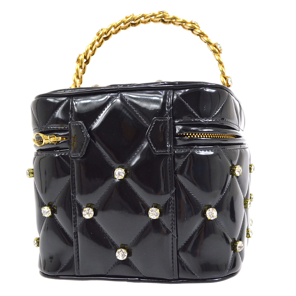 CHANEL 1995 Crystal Vanity Handbag Black Patent Leather