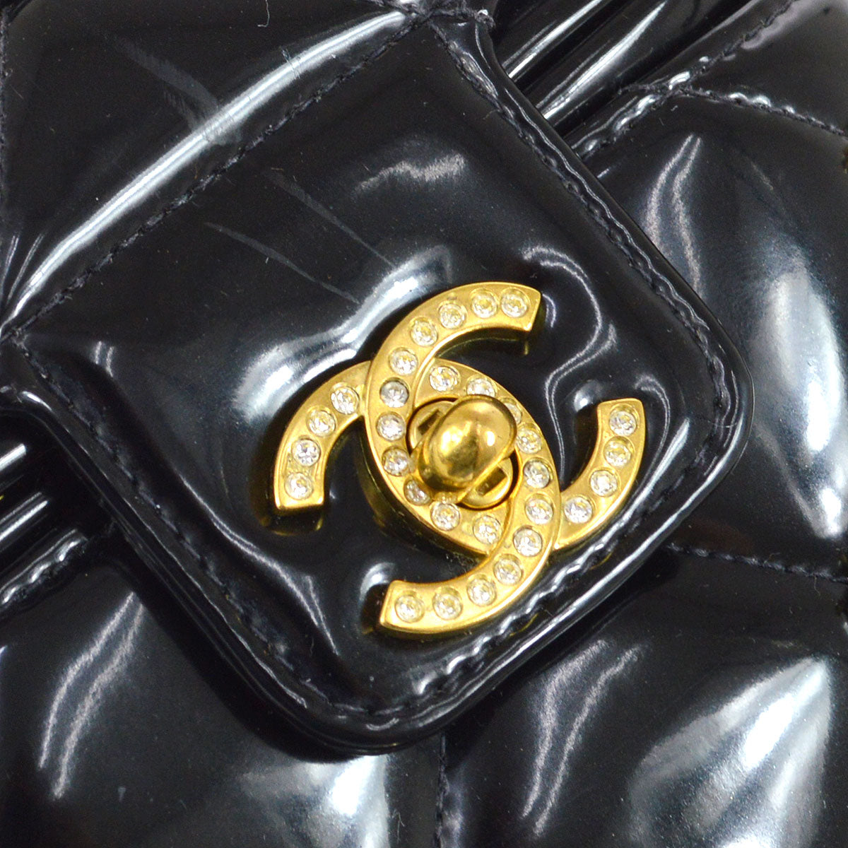 CHANEL 1995 Crystal Vanity Handbag Black Patent Leather