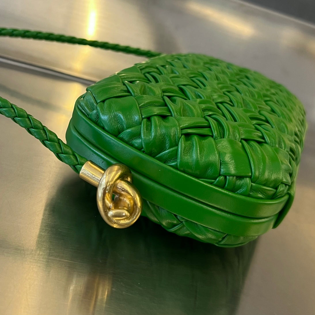 Bottega Veneta KNOT 20 IN EMERALD GREEN LAMBSKIN WITH CHAIN