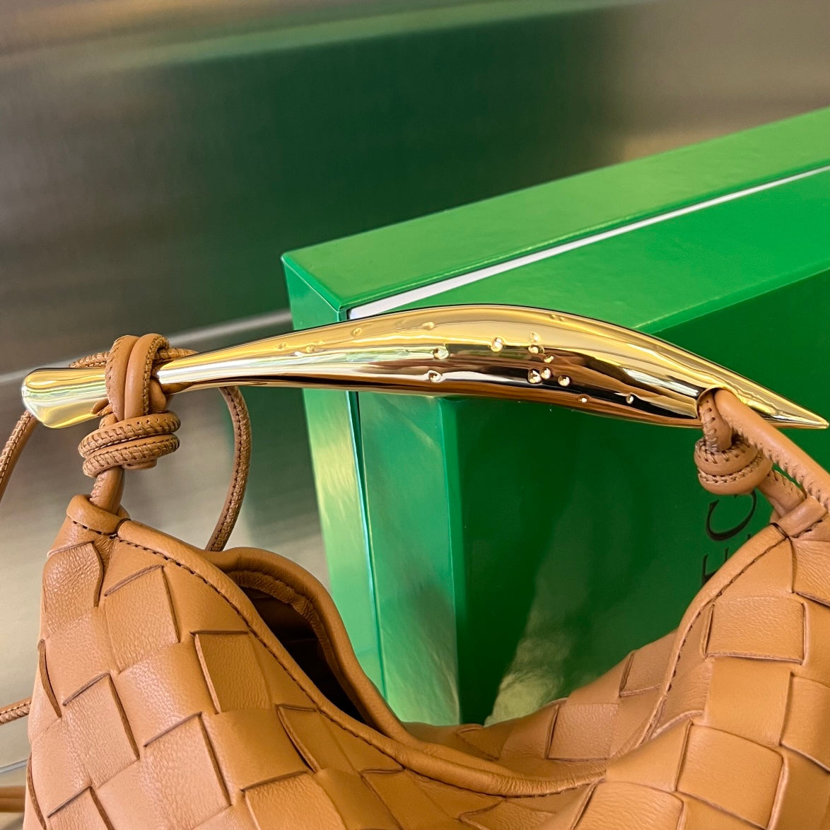 Bottega Veneta SARDINE 20 WITH CHAIN IN TAWNY BROWN LAMBSKIN