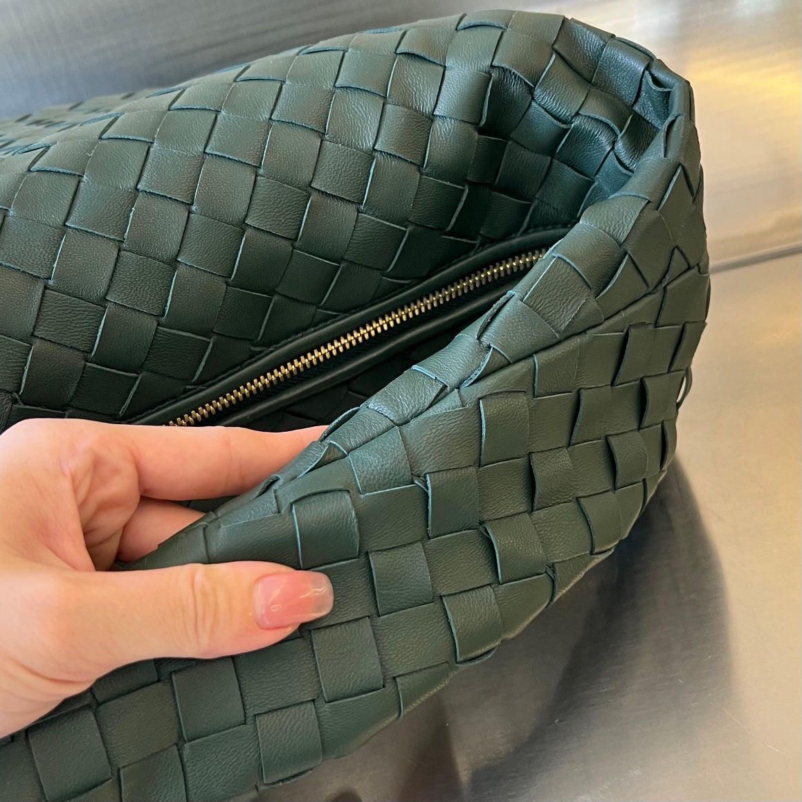 Bottega Veneta SMALL JODIE 48 DARK GREEN CALFSKIN