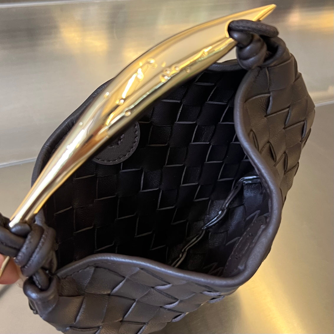 Bottega Veneta SARDINE 20 WITH CHAIN IN BLACK LAMBSKIN