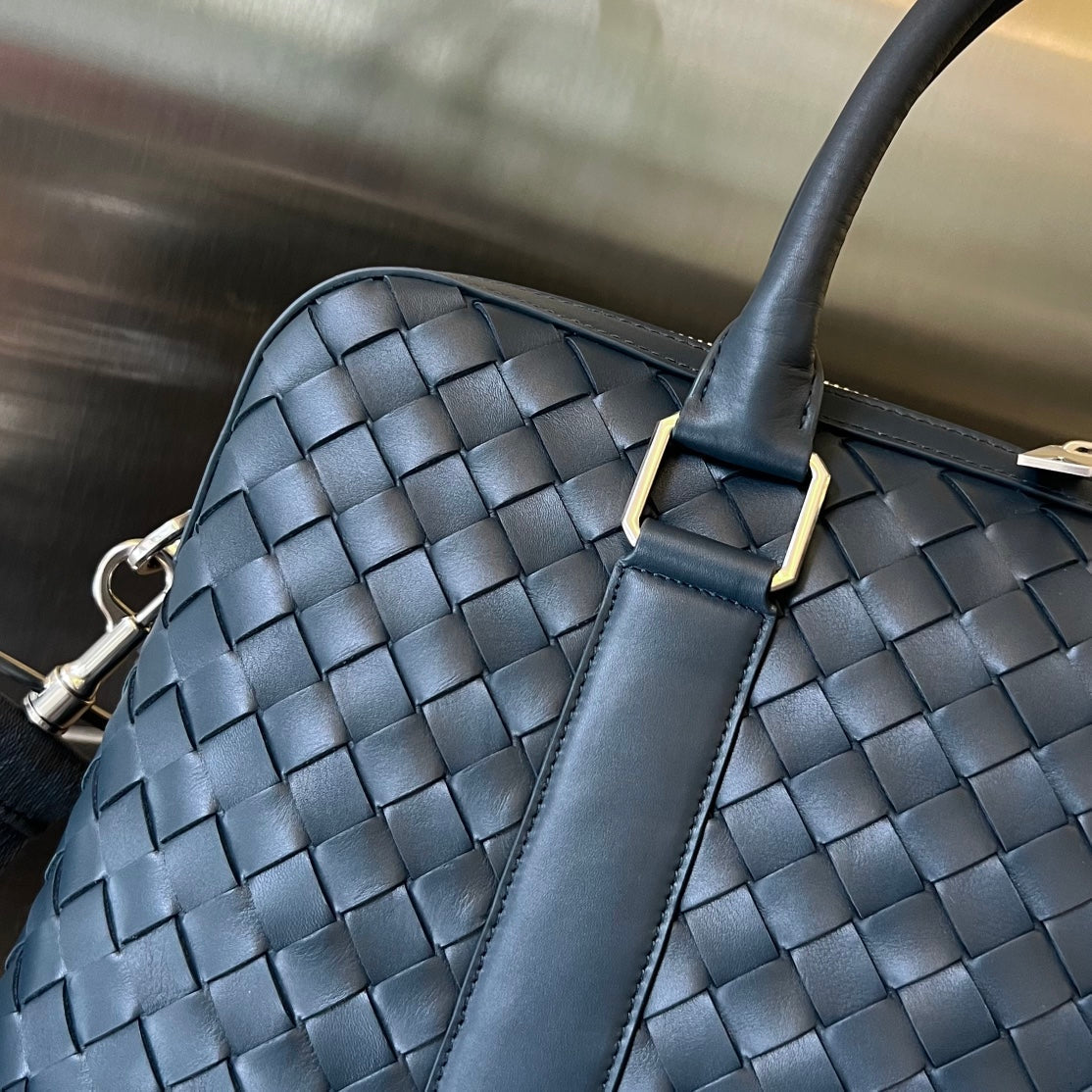Bottega Veneta SLIM INTRECCIATO BRIEFCASE 36 SLATE CALFSKIN