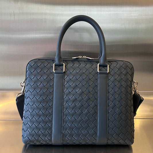 Bottega Veneta SLIM INTRECCIATO BRIEFCASE 36 SLATE CALFSKIN