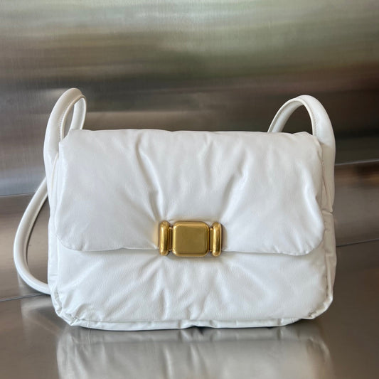 Bottega Veneta PAD PUFFER BAG 29 IN WHITE COWHIDE LEATHER