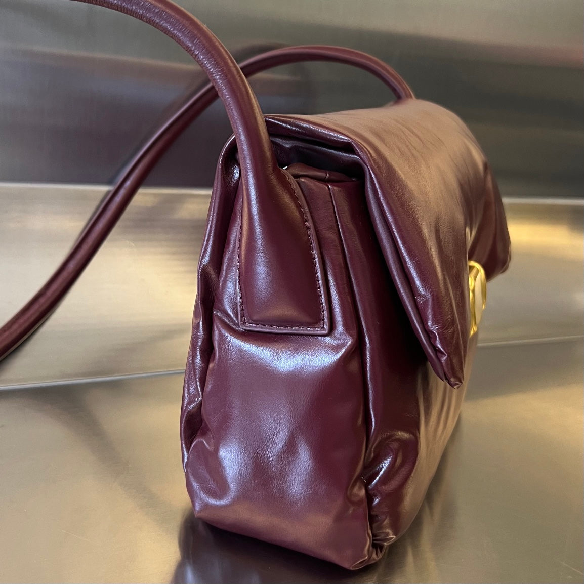 Bottega Veneta PAD PUFFER BAG 29 IN PLUM PURPLE COWHIDE LEATHER