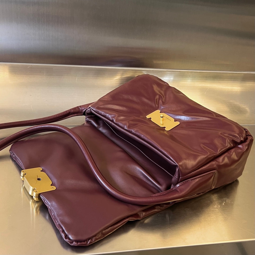 Bottega Veneta PAD PUFFER BAG 29 IN PLUM PURPLE COWHIDE LEATHER
