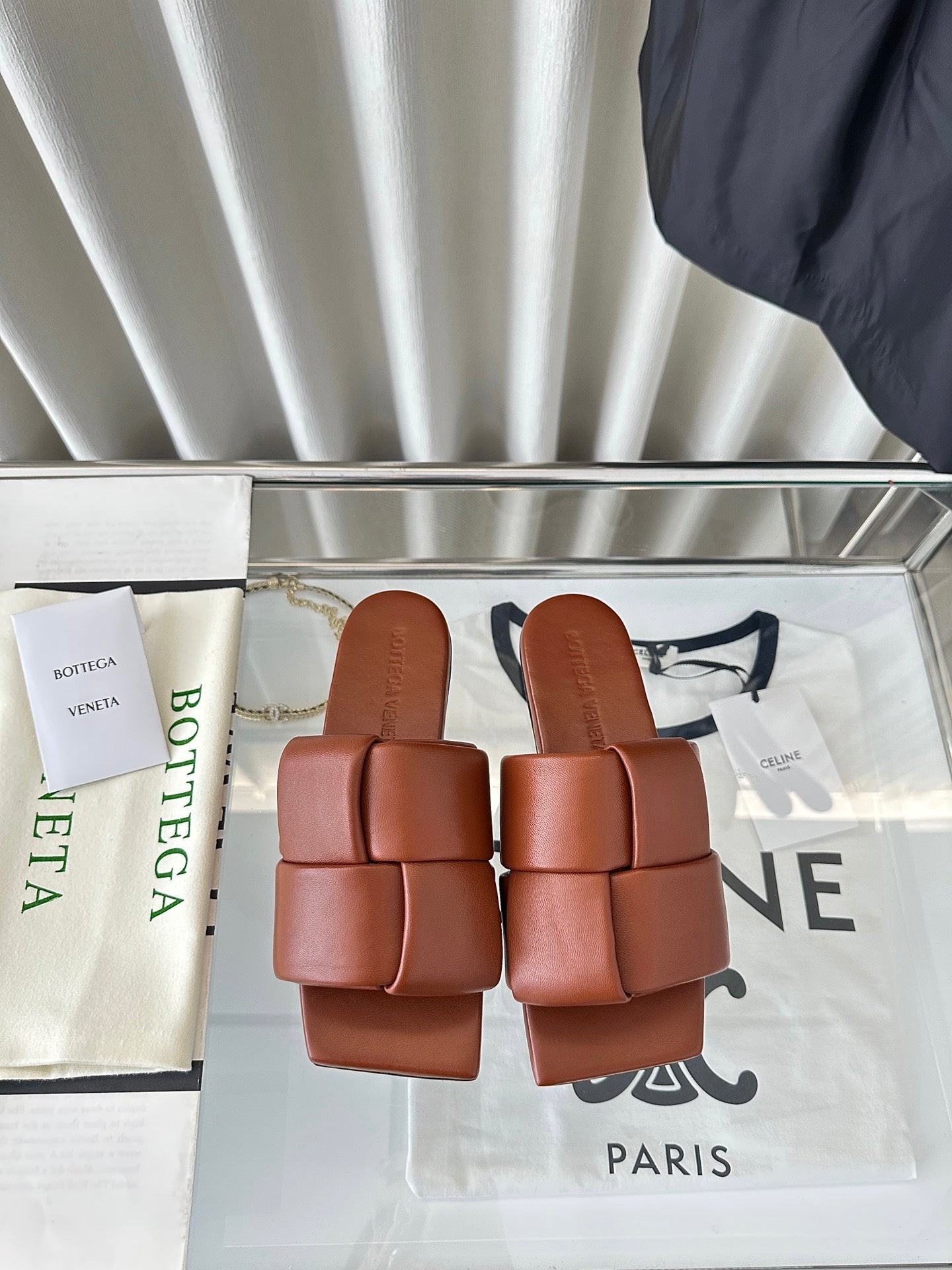 Bottega Veneta patch mule flat brown lambskin