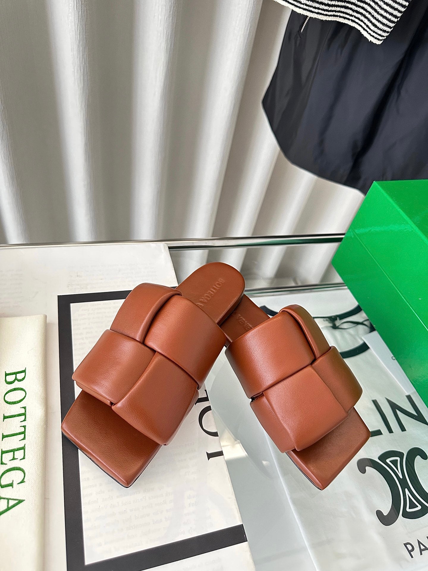 Bottega Veneta patch mule flat brown lambskin