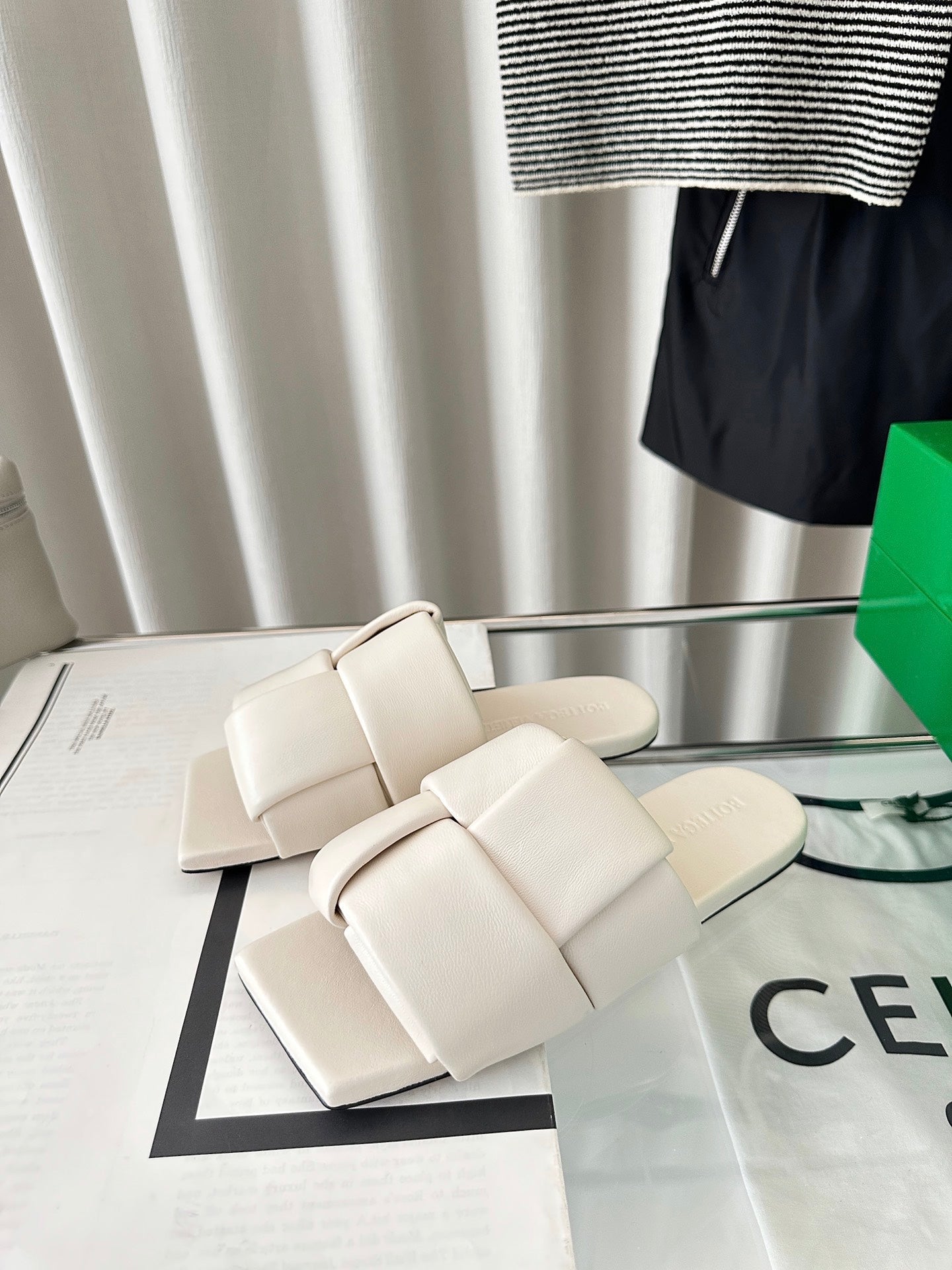 Bottega Veneta patch mule flat white lambskin