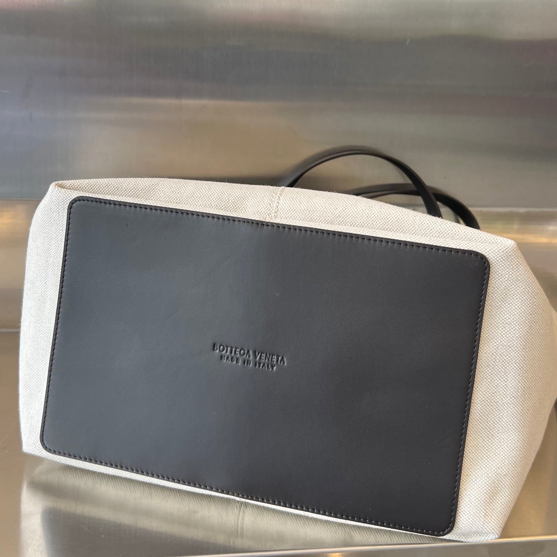 Bottega Veneta FLIP FLAP 30 IN WHITE CANVAS AND BLACK CALSKIN