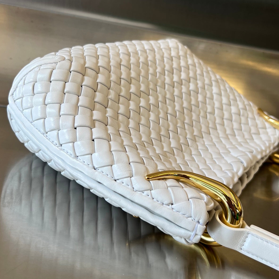 Bottega Veneta SMALL CLICKER 27 WHITE LAMBSKIN