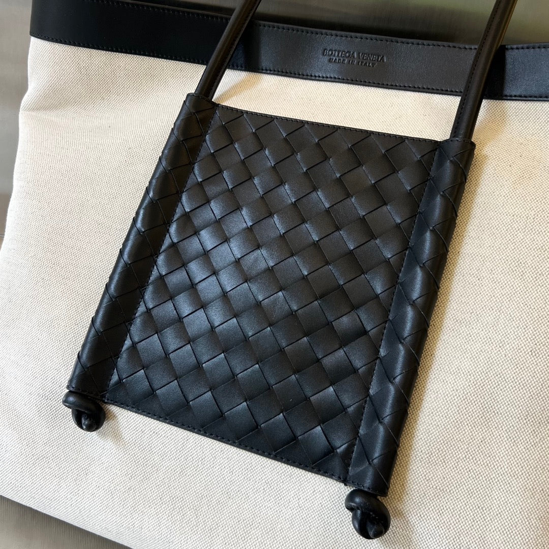 Bottega Veneta PORTELLO TOTE 53 IN BLACK CALFSKIN AND WHITE CANVAS