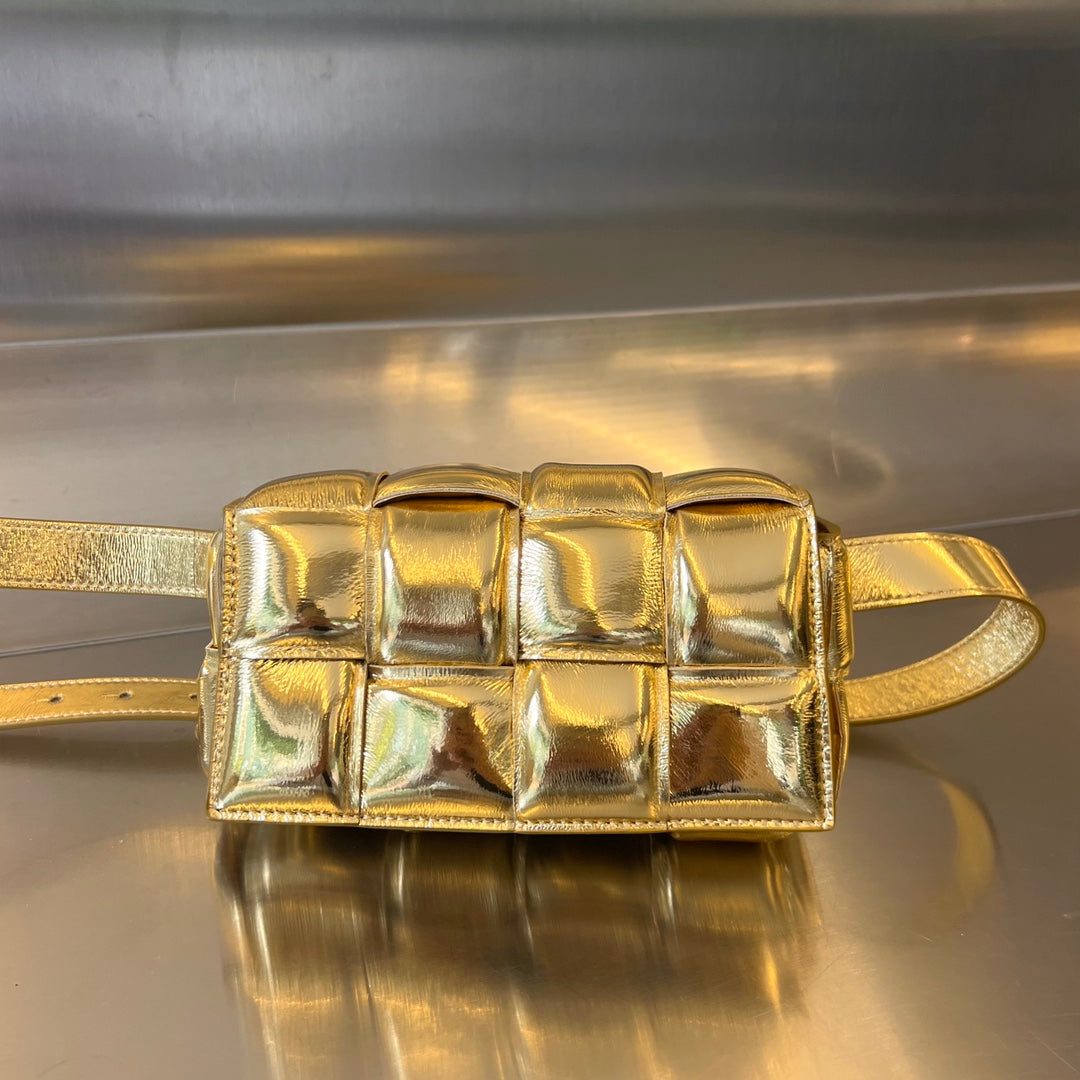 Bottega Veneta MINI CASSETTE 18 IN GOLDEN LAMBSKIN