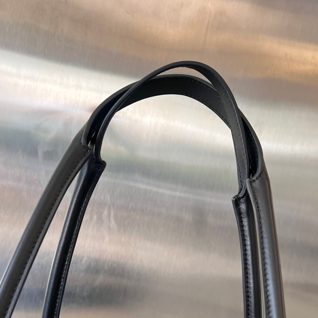 Bottega Veneta PORTELLO 41 TOTE IN BLACK CALFSKIN AND WHITE CANVAS