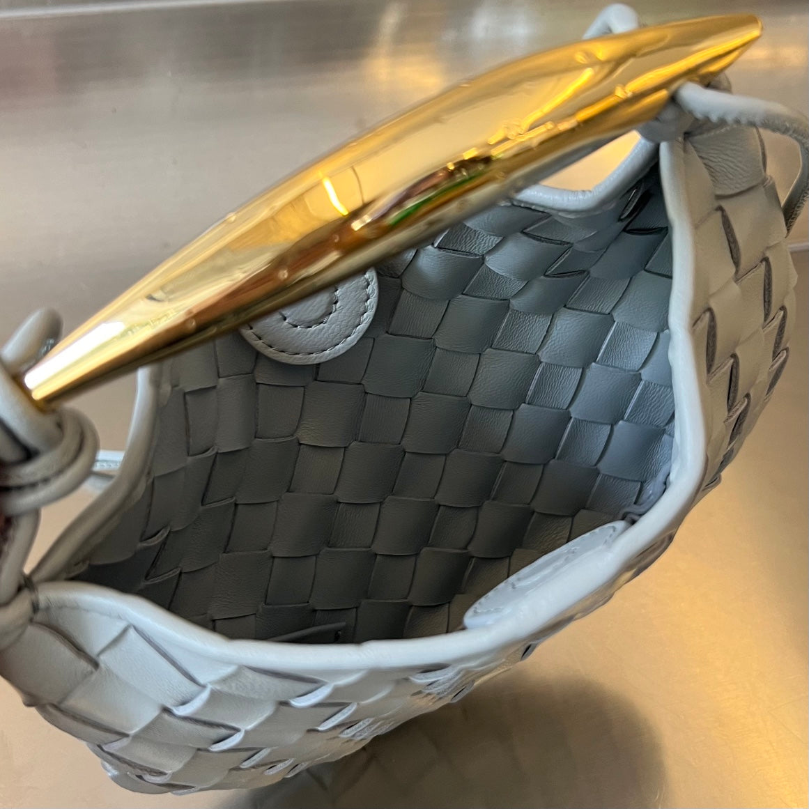 Bottega Veneta SARDINE 20 WITH CHAIN IN LIGHT GREY LAMBSKIN