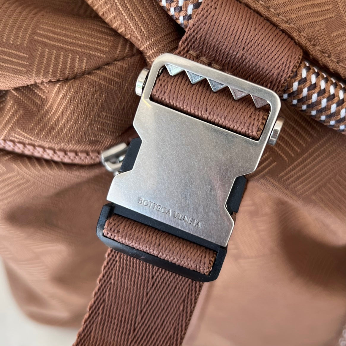 Bottega Veneta ALTO 42 BACKPACK IN RUSSET BROWN JACQUARD FABRIC