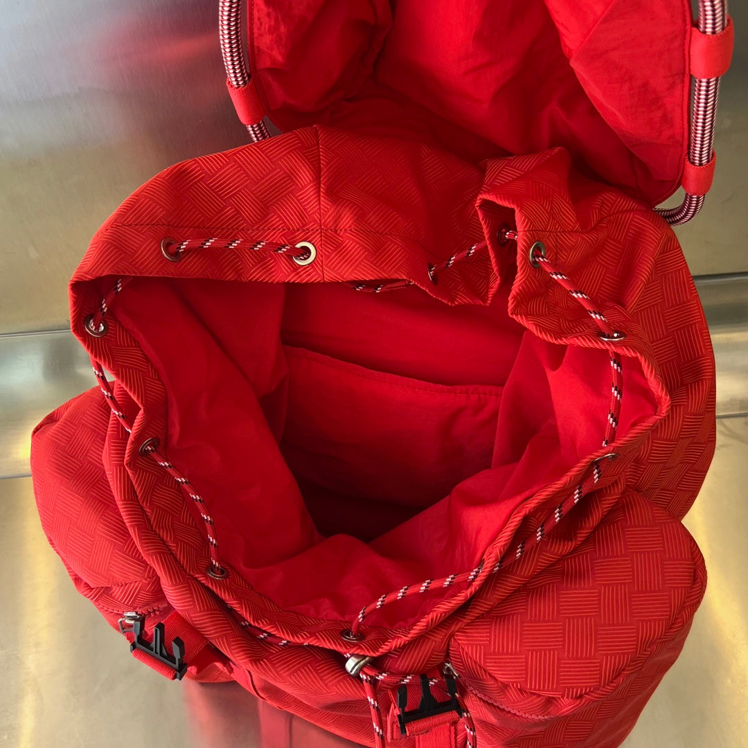 Bottega Veneta ALTO 42 BACKPACK IN CHERRY RED JACQUARD FABRIC