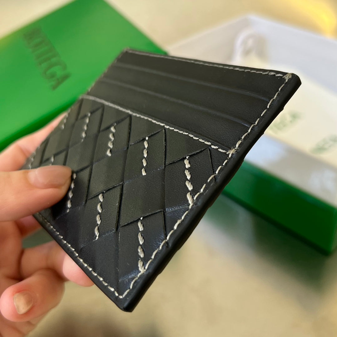 Bottega Veneta INTRECCIATO 10 CREDIT CARD CASE IN BLACK LAMBSKIN