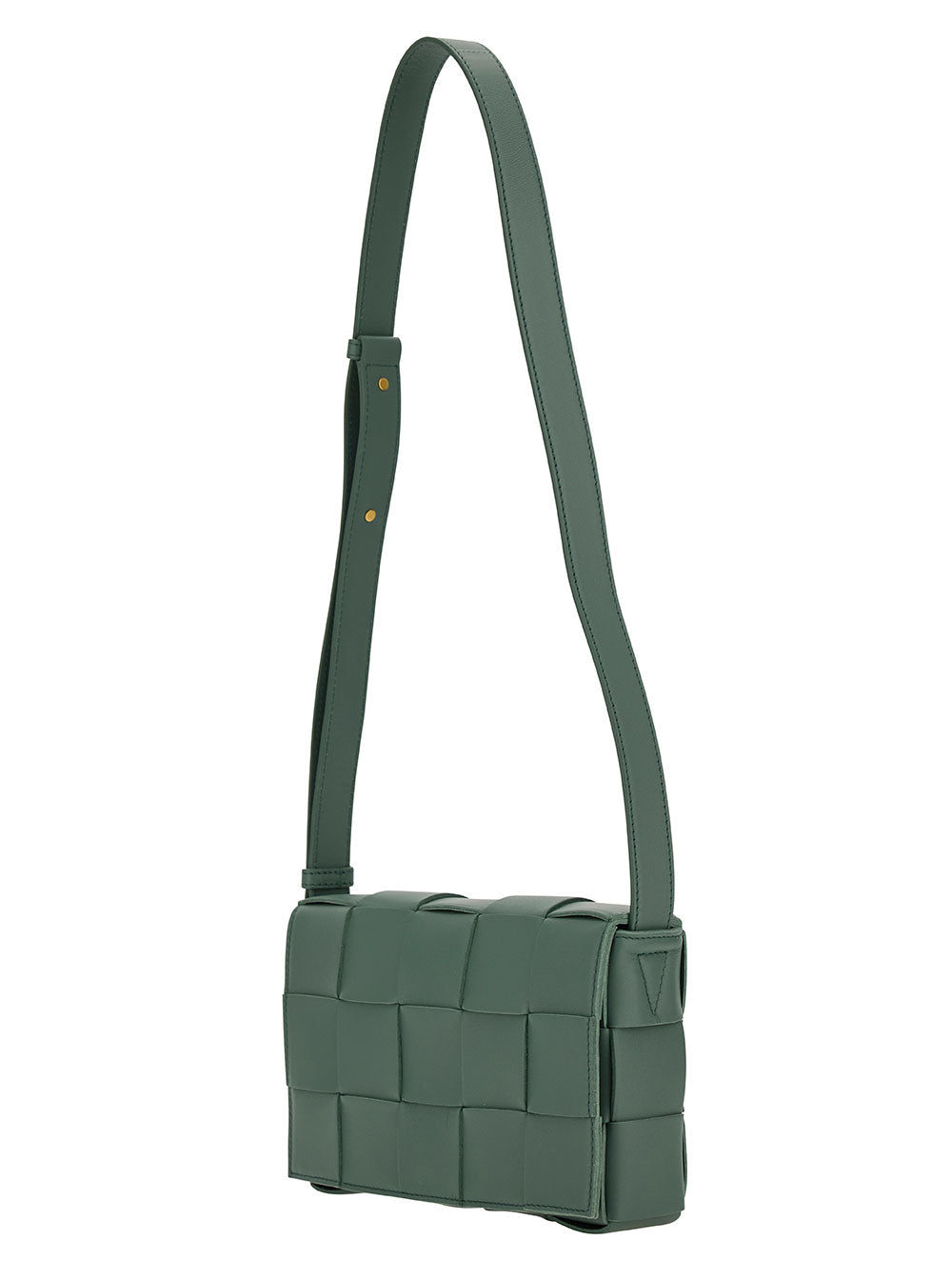 Bottega Veneta Women 'Cassette' Green Crossbody Bag With Intreccio Motif In Leather Woman