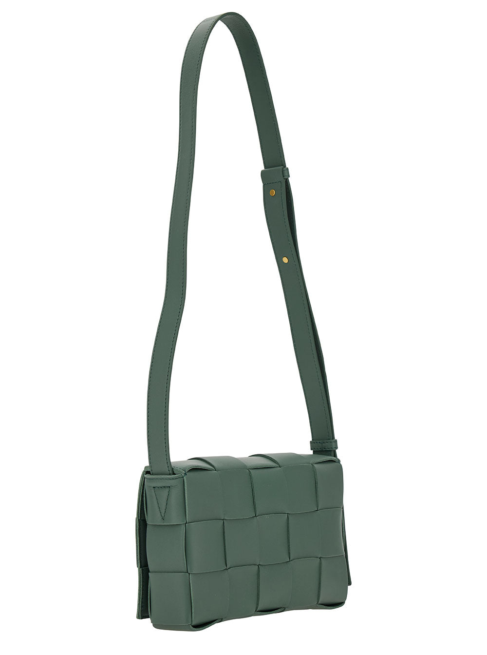 Bottega Veneta Women 'Cassette' Green Crossbody Bag With Intreccio Motif In Leather Woman