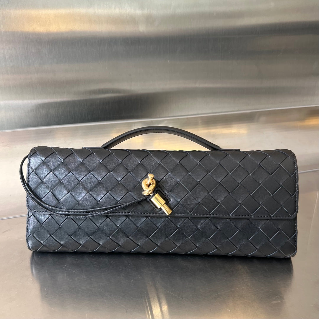 Bottega Veneta BV Long Clutch Andiamo With Handle 31cm Black Calfskin Ghw
