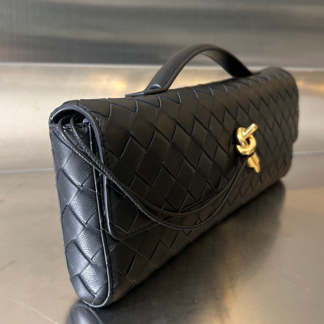 Bottega Veneta BV Long Clutch Andiamo With Handle 31cm Black Calfskin Ghw