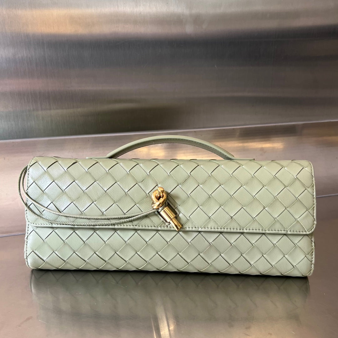 Bottega Veneta BV Long Clutch Andiamo With Handle 31cm Light Green Calfskin Ghw