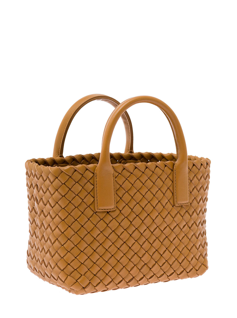 Bottega Veneta Women 'Mini Cabat' Caramel Intreccio Tote Bag With Shoulder Strap Leather Woman Bottega Veneta