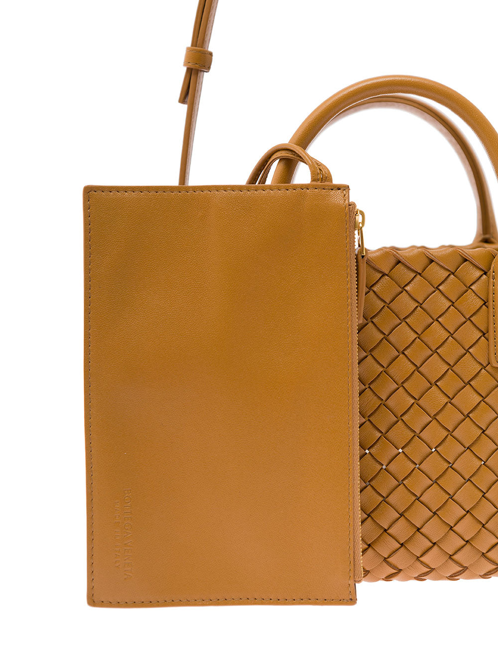 Bottega Veneta Women 'Mini Cabat' Caramel Intreccio Tote Bag With Shoulder Strap Leather Woman Bottega Veneta
