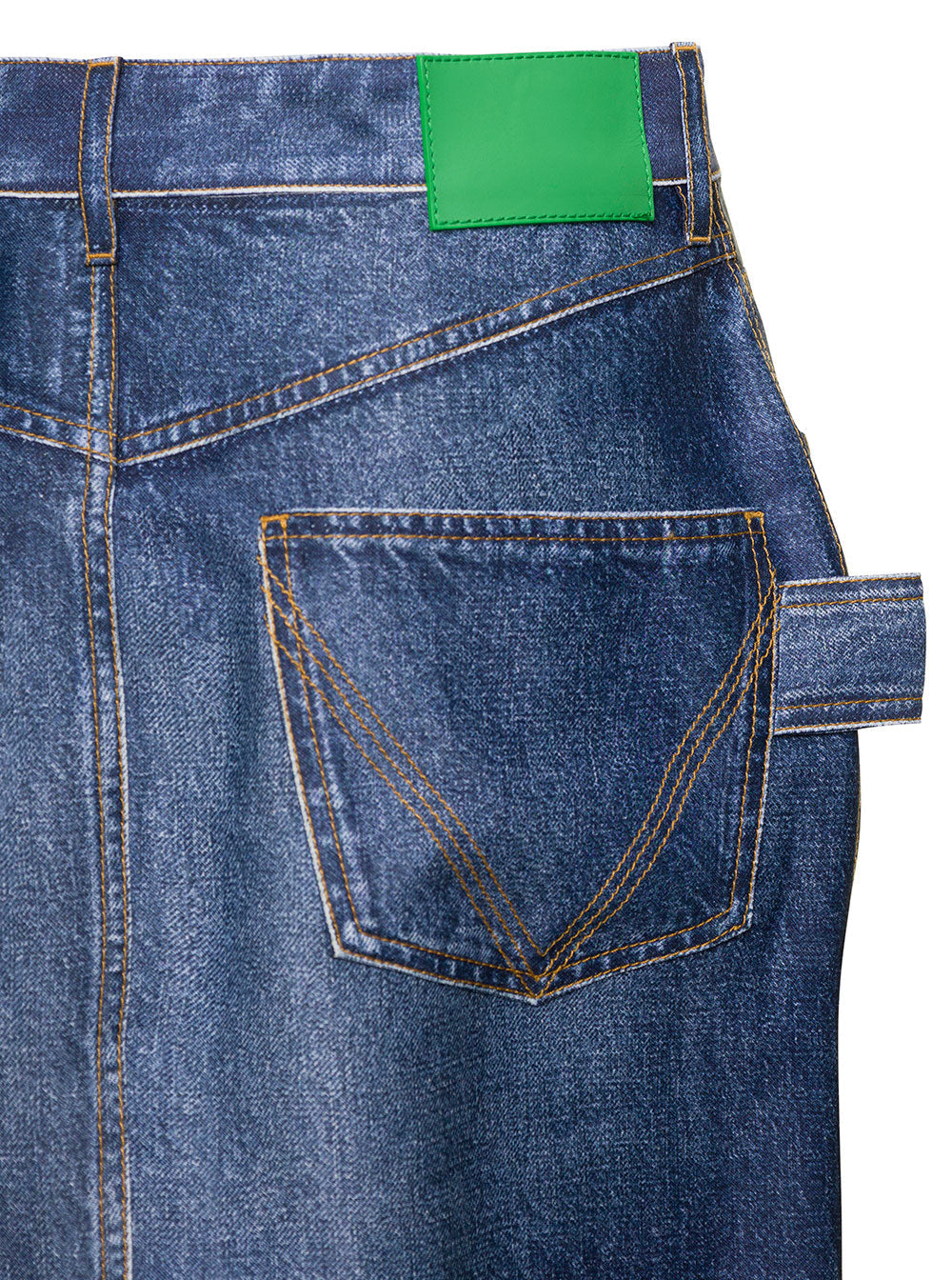 Bottega Veneta Women Midi Blue Skirt With Logo Ptahc In Denim Printed Silk And Viscose Woman