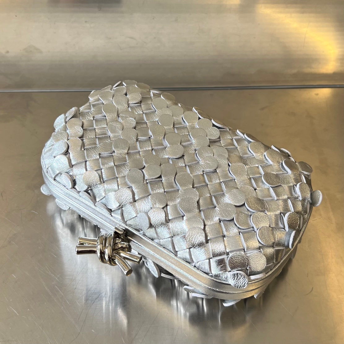 Bottega Veneta SILVER KNOT 19 IN SILVER LAMBSKIN