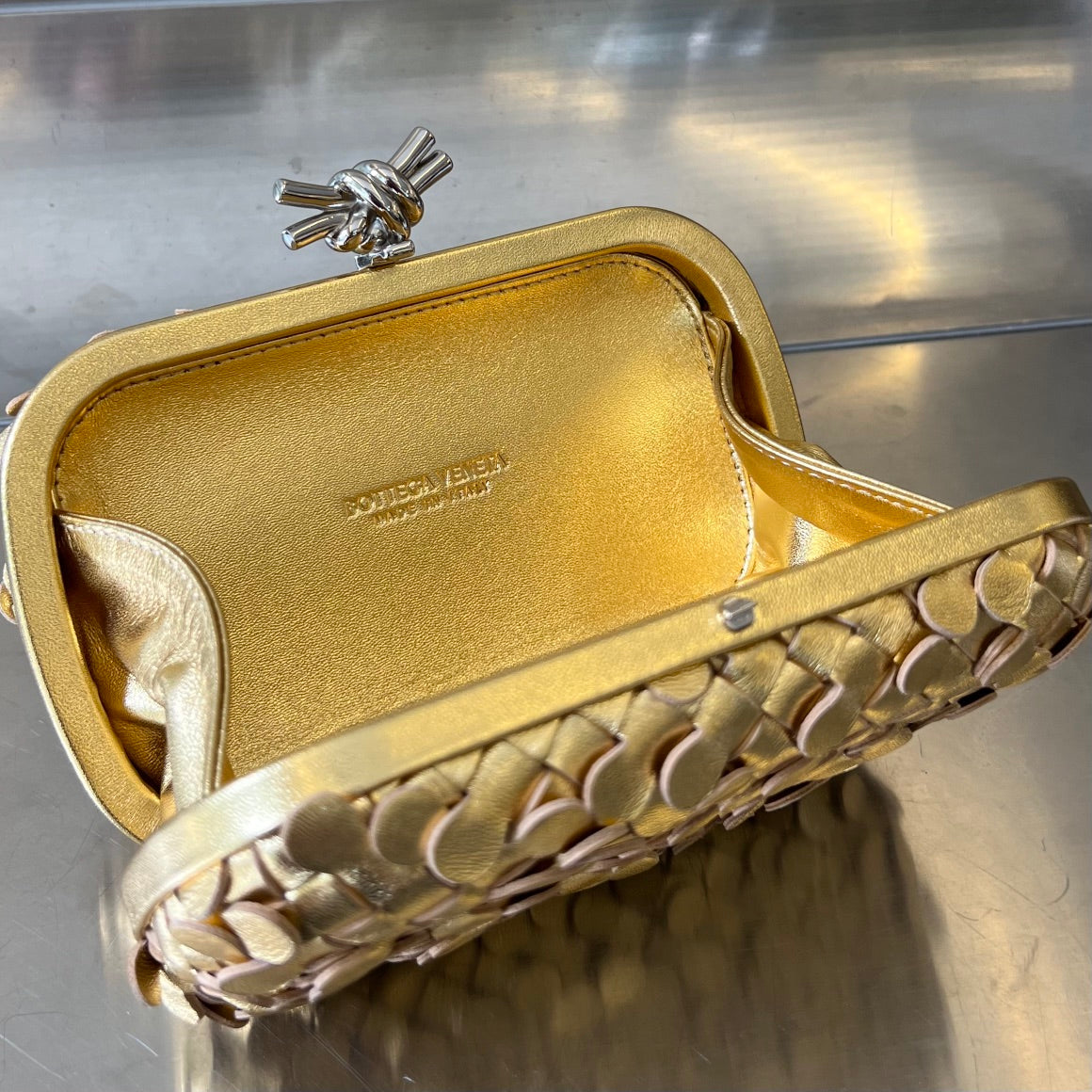 Bottega Veneta SILVER KNOT 19 IN GOLDEN LAMBSKIN