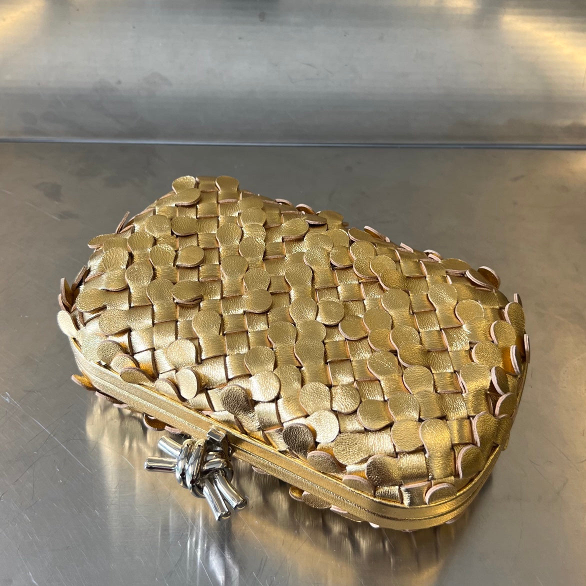 Bottega Veneta SILVER KNOT 19 IN GOLDEN LAMBSKIN