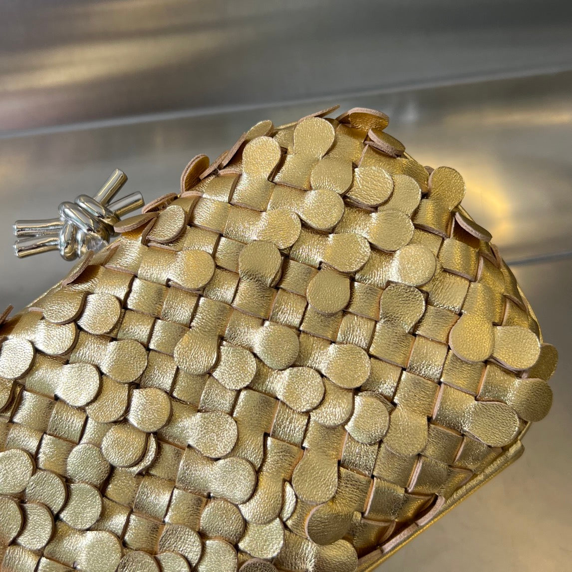 Bottega Veneta SILVER KNOT 19 IN GOLDEN LAMBSKIN