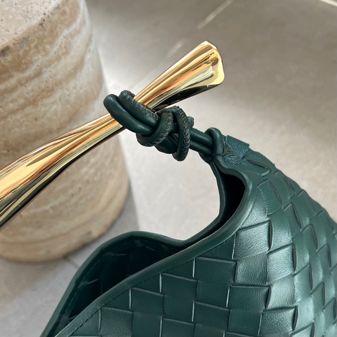 Bottega Veneta SARDINE 33 WITH CHAIN IN DARK GREEN LAMBSKIN