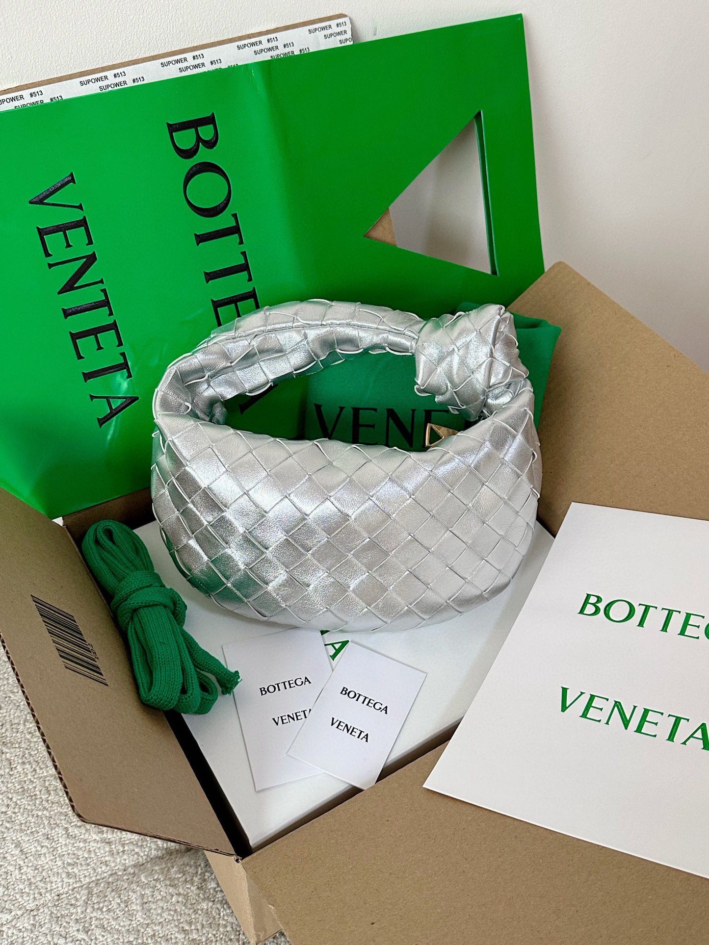 Bottega Veneta mini jodie 28 silver metalic lambskin