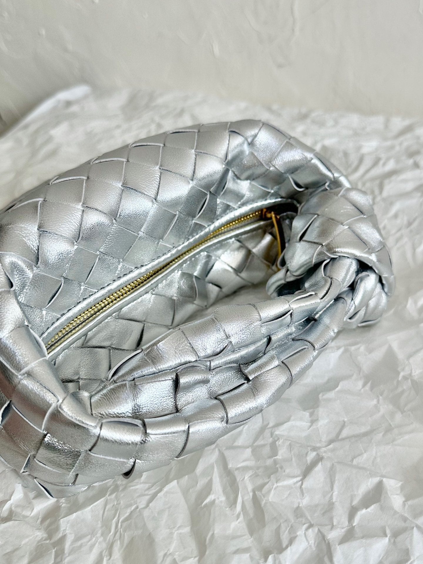 Bottega Veneta mini jodie 28 silver metalic lambskin