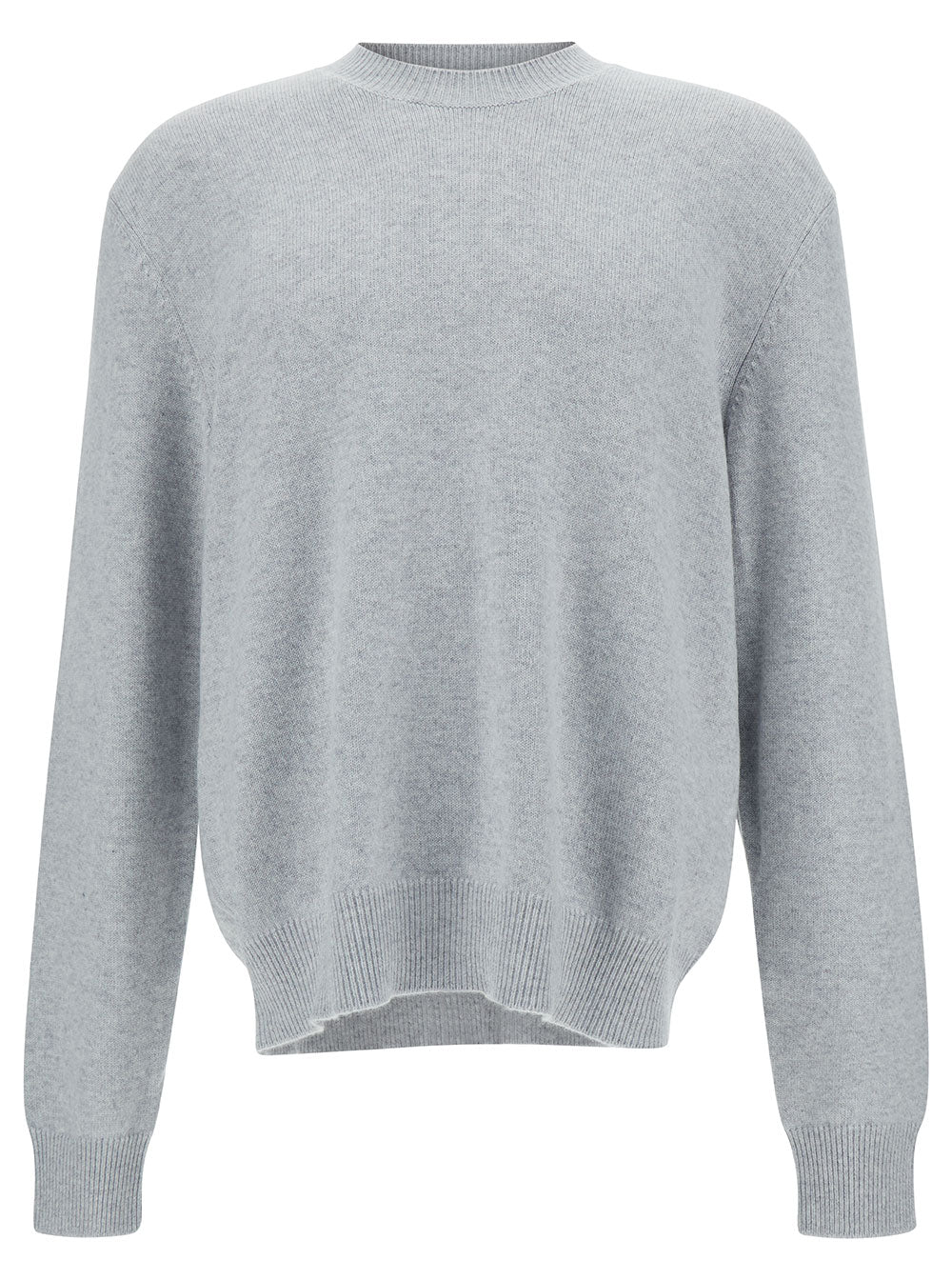 Bottega Veneta Men Grey Pullover With Intrecciato Patch On Elbows In Cashmere Man