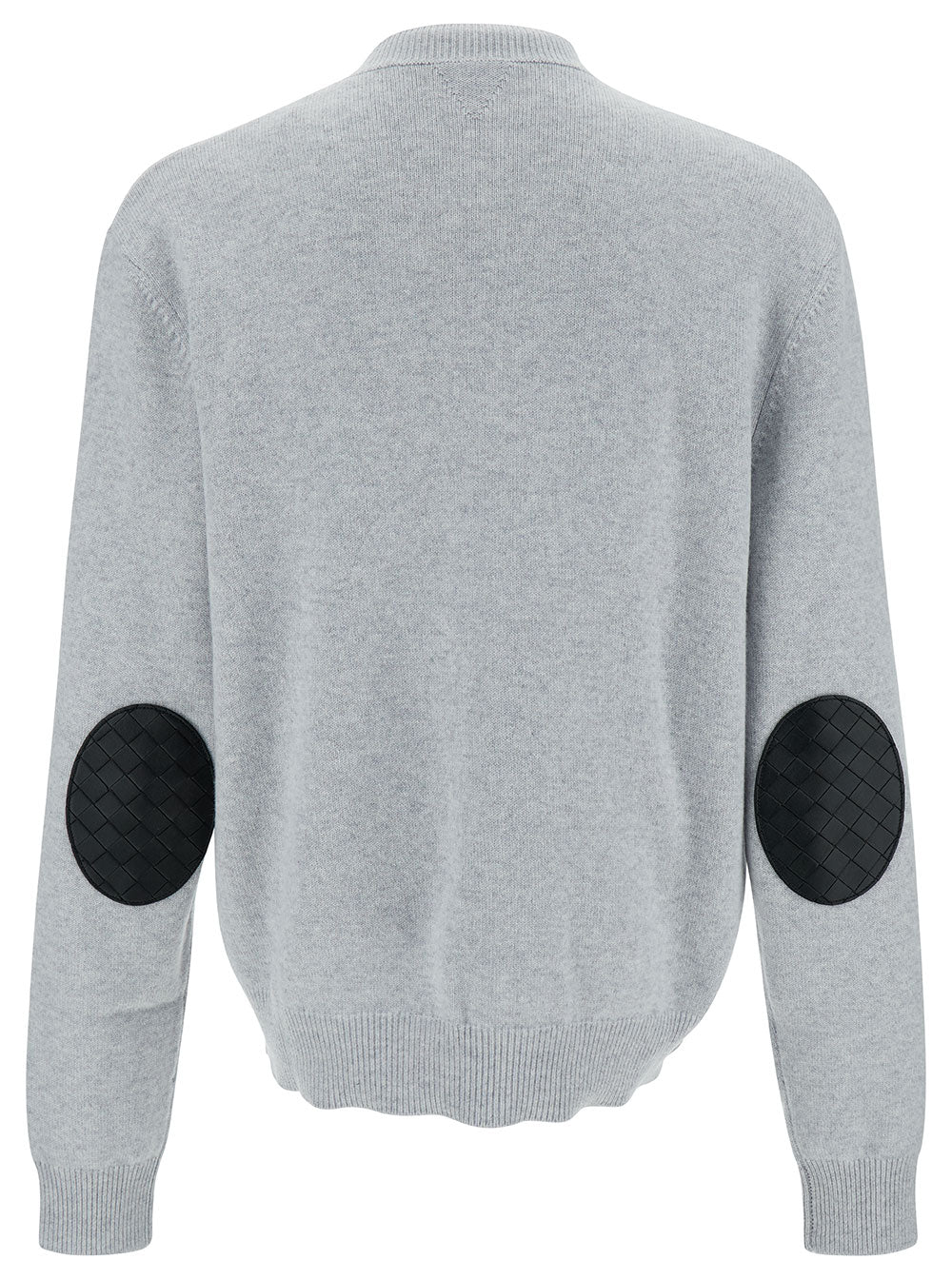 Bottega Veneta Men Grey Pullover With Intrecciato Patch On Elbows In Cashmere Man