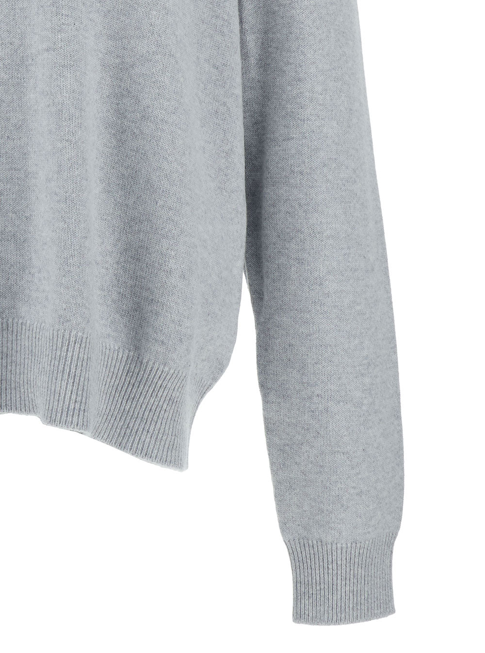 Bottega Veneta Men Grey Pullover With Intrecciato Patch On Elbows In Cashmere Man
