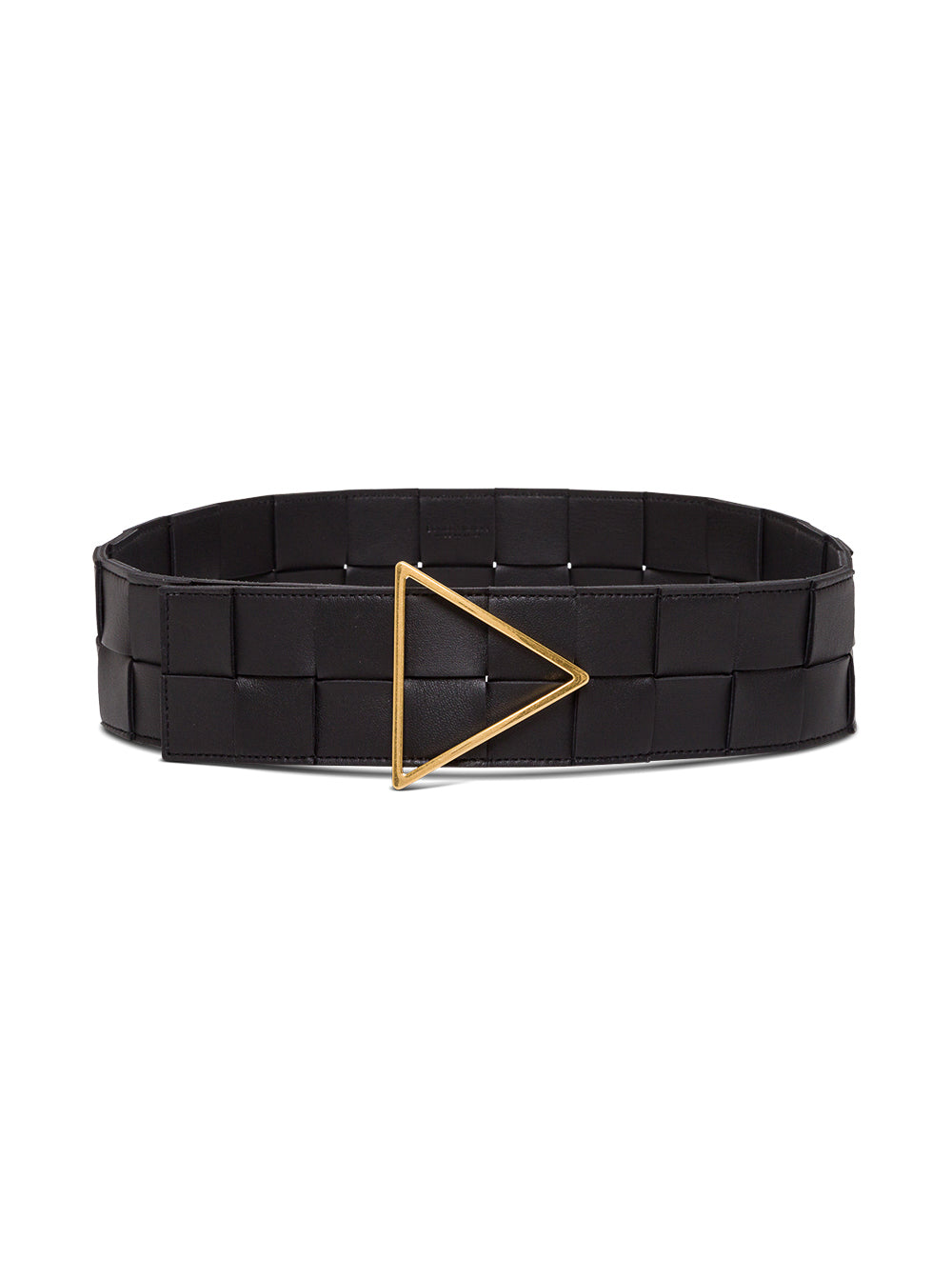 Bottega Veneta Women Black Leather Belt With Tringolar Buckle