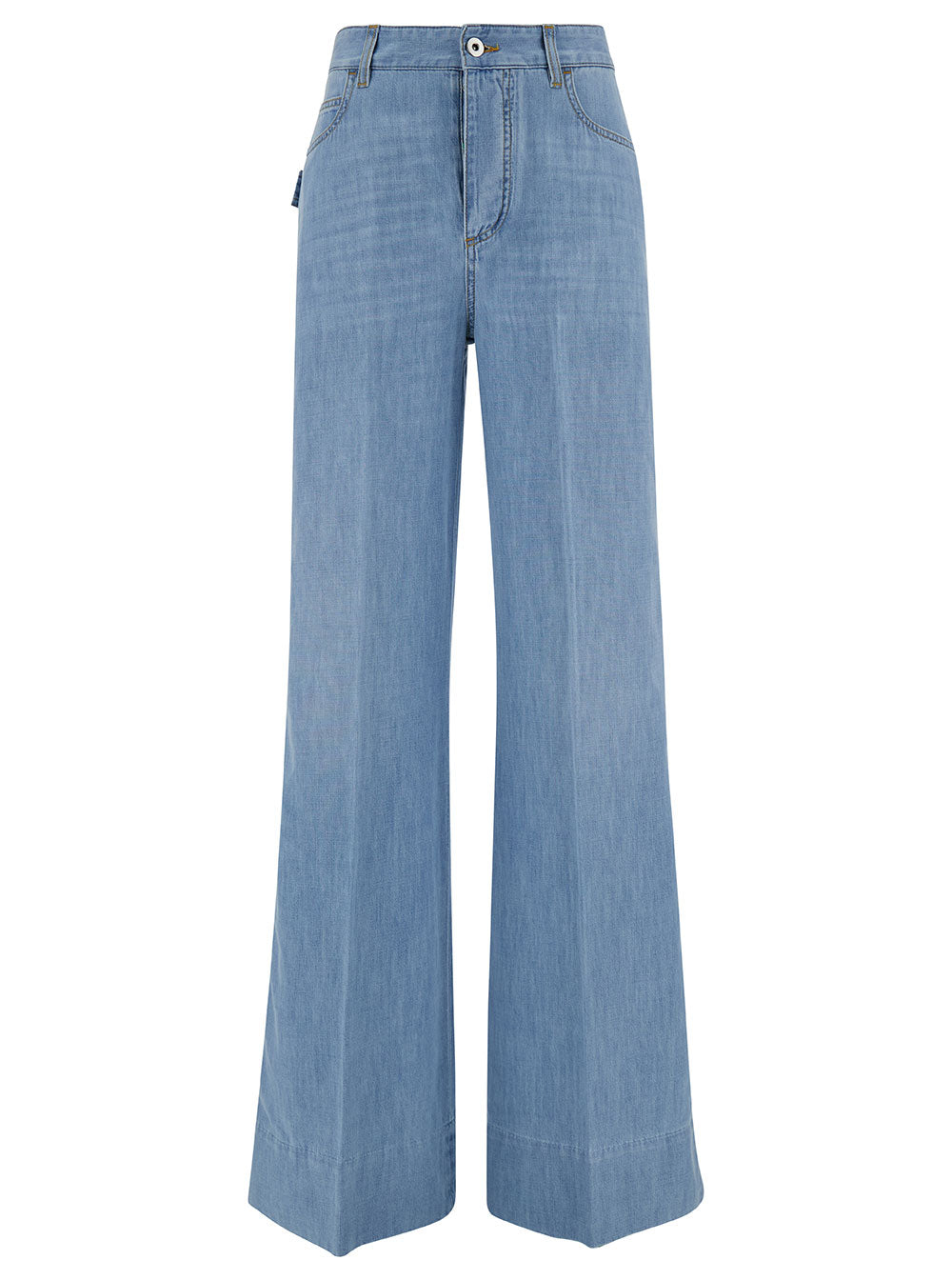 Bottega Veneta Women Light Blue Wide Jeans With Logo Patch In Cotton Denim Woman