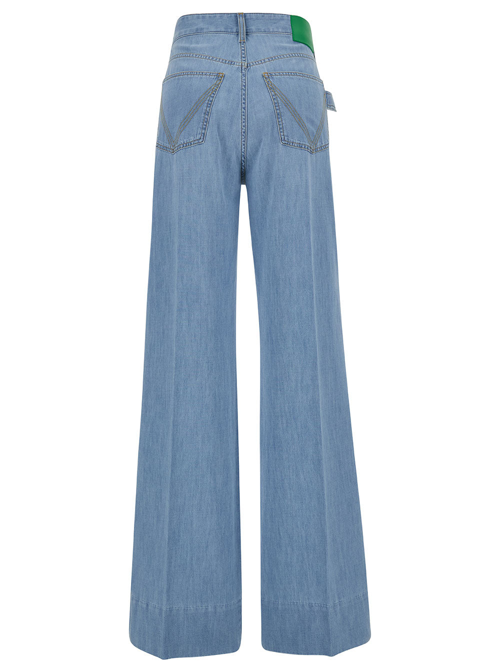 Bottega Veneta Women Light Blue Wide Jeans With Logo Patch In Cotton Denim Woman
