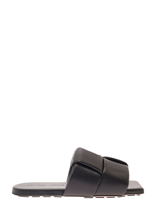 Bottega Veneta Women Black Flat Mules With Padded Intreccio Band In Leather Woman