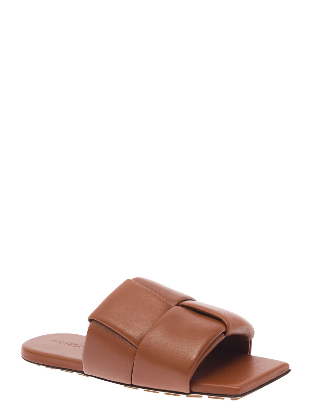 Bottega Veneta Women Brown Flat Mules With Padded Intreccio Band In Leather Woman