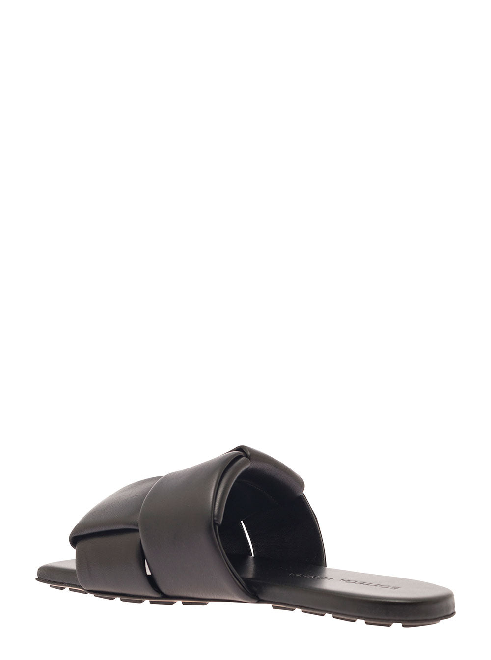 Bottega Veneta Women Black Flat Mules With Padded Intreccio Band In Leather Woman