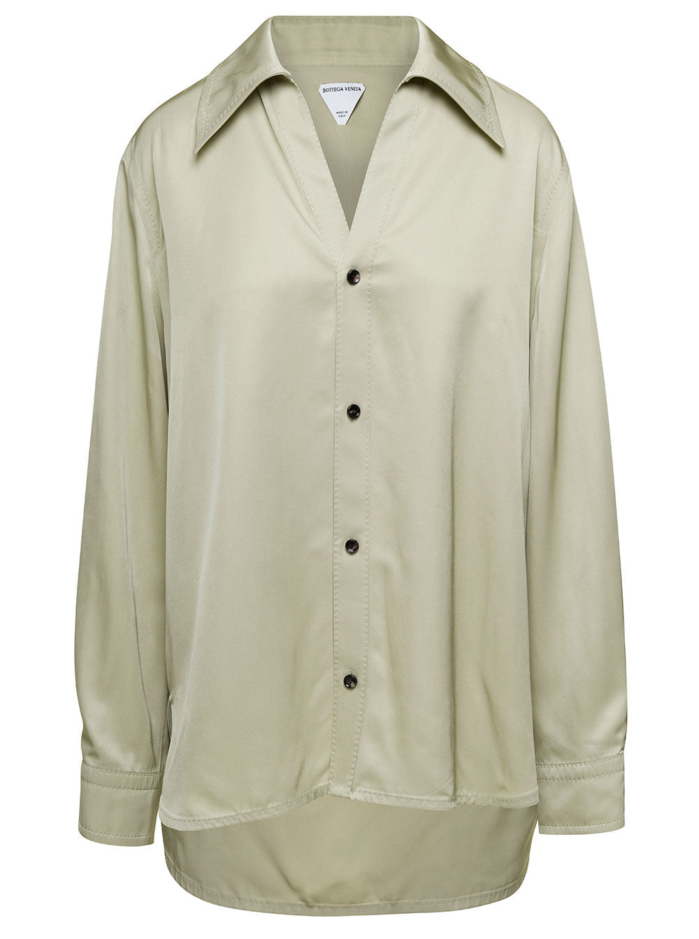 Bottega Veneta Women Oversized Green Shirt With Maxi Collar In Fluid Viscose Woman
